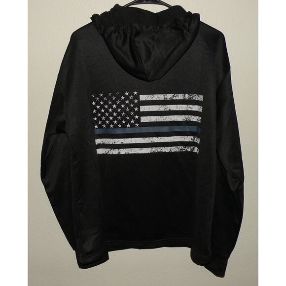 Rothco Men’s Small Zip Hooded Sweatshirt Black Thin Blue Line Concealed USA Flag - Picture 2 of 3